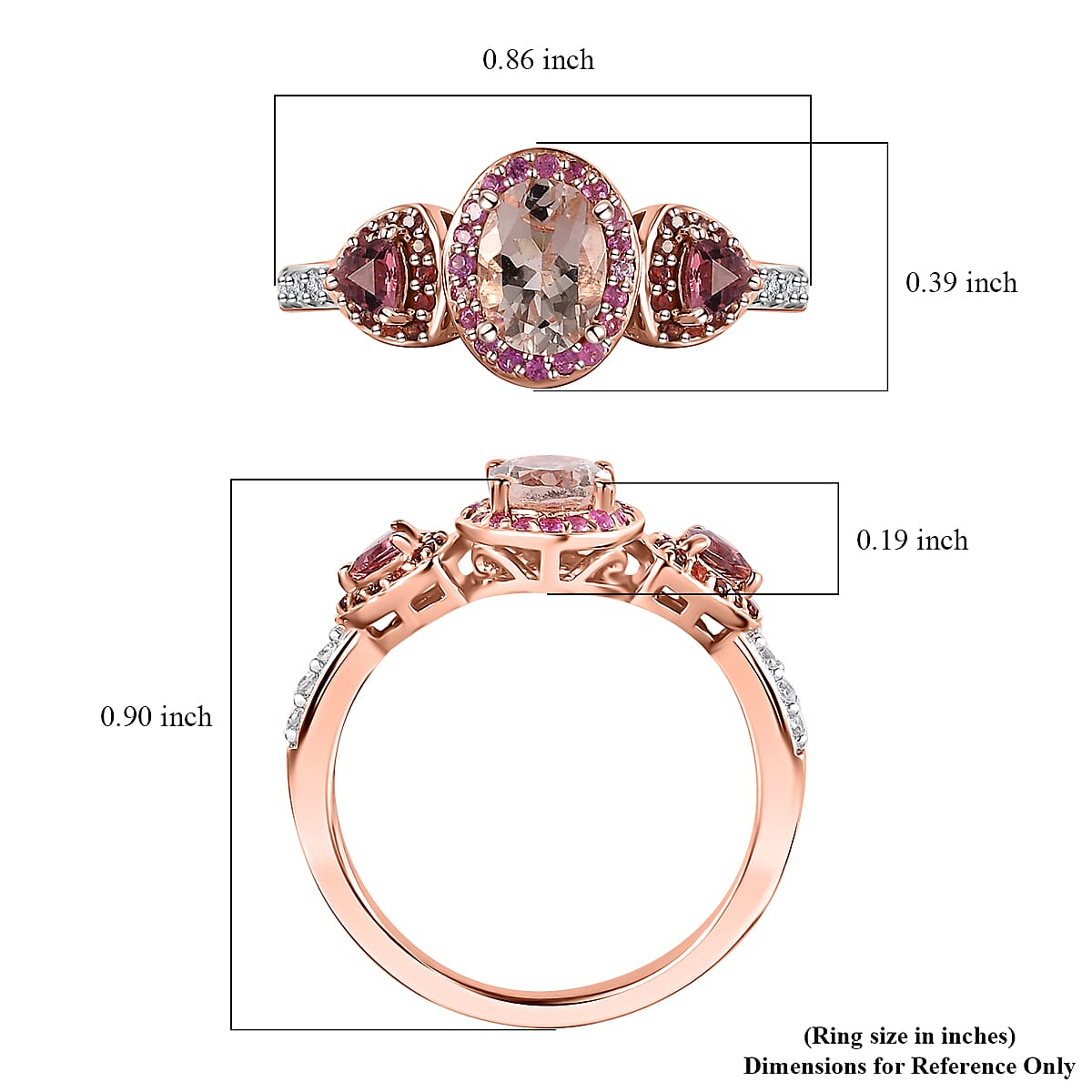 Premium Marropino Morganite and Multi Gemstone Triple Halo Ring in Vermeil Rose Gold Over Sterling Silver (Size 10.0) 1.50 ctw