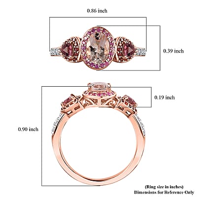 Premium Marropino Morganite and Multi Gemstone Triple Halo Ring in Vermeil Rose Gold Over Sterling Silver (Size 10.0) 1.50 ctw