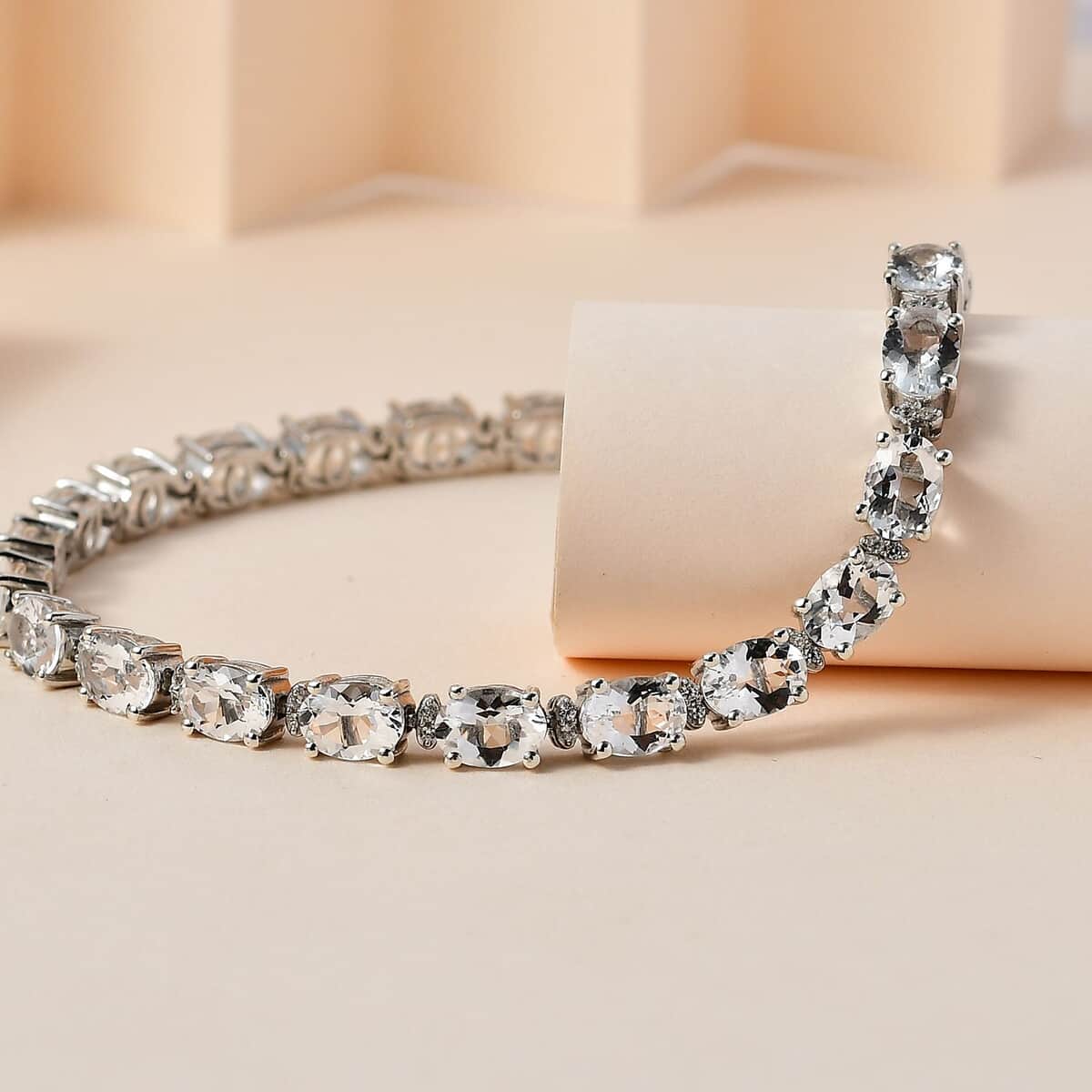 Brazilian Petalite and White Zircon 11.20 ctw Bracelet in Platinum Over Sterling Silver (6.50 In) image number 1