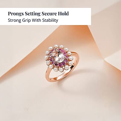 Premium Marropino Morganite and Multi Gemstone 1.00 ctw Floral Ring in Vermeil Rose Gold Over Sterling Silver (Size 10.0)