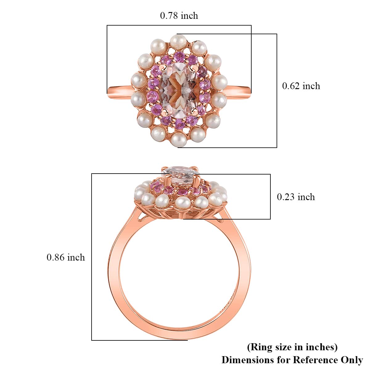 Premium Marropino Morganite and Multi Gemstone 1.00 ctw Floral Ring in Vermeil Rose Gold Over Sterling Silver (Size 10.0) image number 5