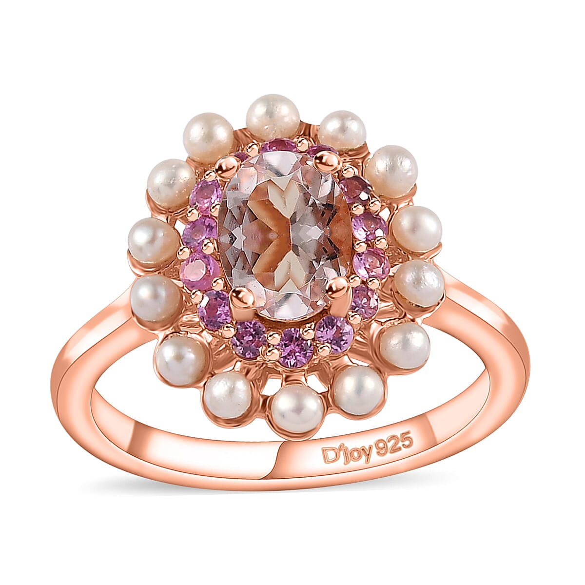 D'Joy Premium Marropino Morganite and Multi Gemstone 1.00 ctw Floral Ring in Vermeil Rose Gold Over Sterling Silver (Size 7.0) image number 0
