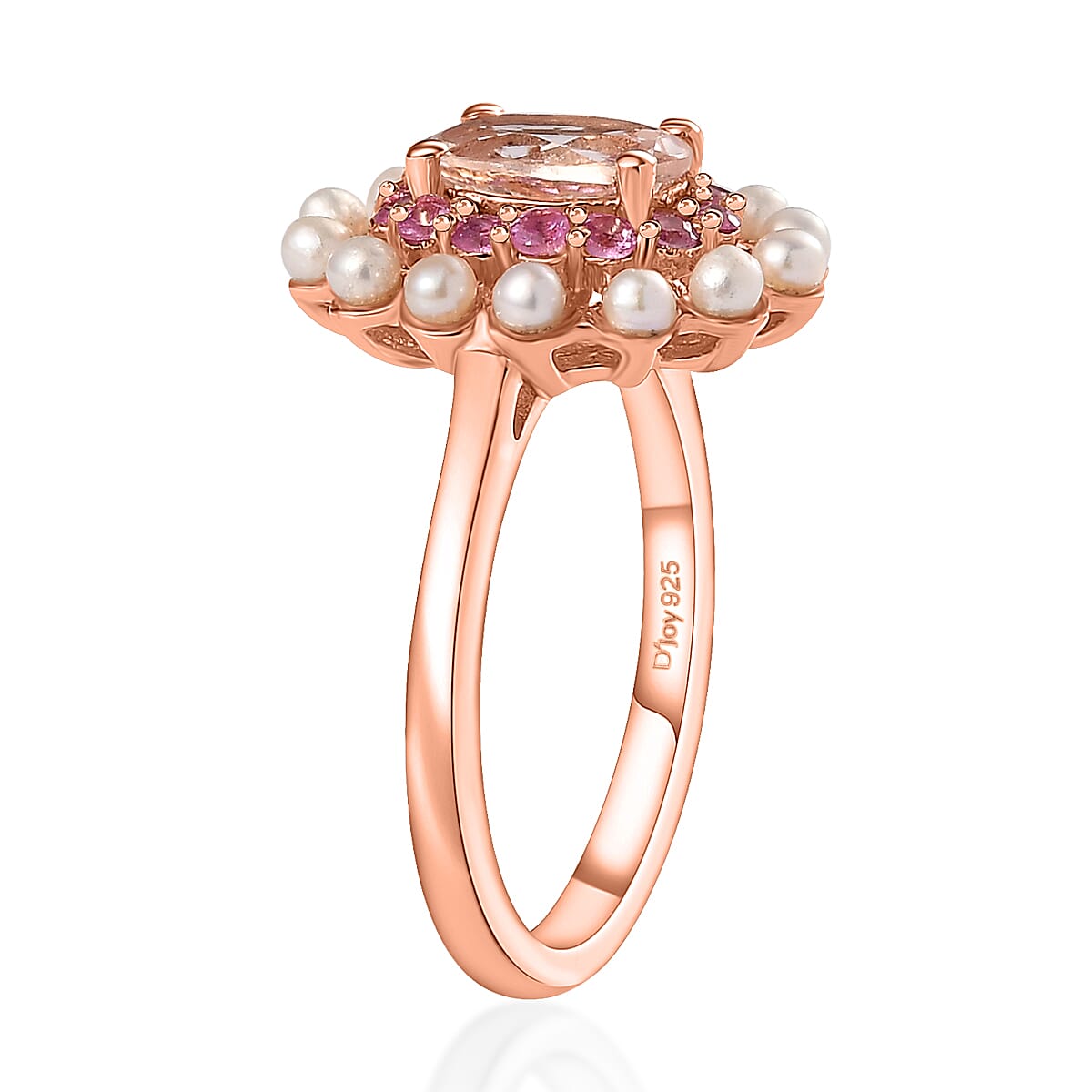 D'Joy Premium Marropino Morganite and Multi Gemstone 1.00 ctw Floral Ring in Vermeil Rose Gold Over Sterling Silver (Size 7.0) image number 3
