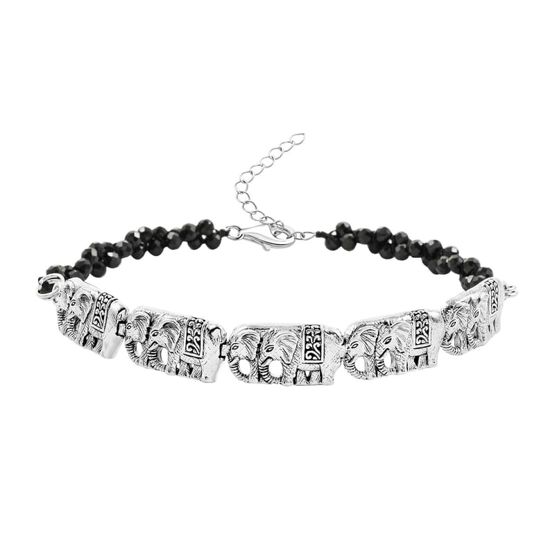 Bali Legacy Thai Black Spinel Elephant Line Bracelet in Sterling Silver (8.50 In) 32.50 ctw