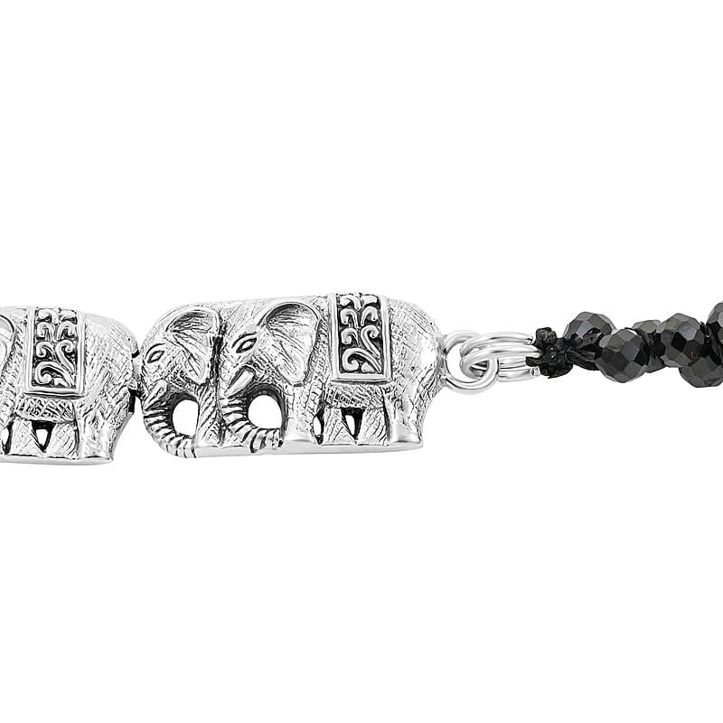 Bali Legacy Thai Black Spinel Elephant Line Bracelet in Sterling Silver (8.50 In) 32.50 ctw