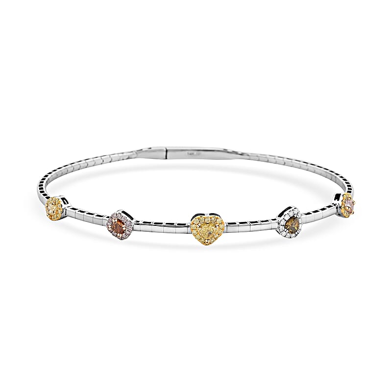 Modani Closeout 14K White Gold Multi Diamond (SI-SI2) Bangle Bracelet (7.50 in) Metal Weight (6.80 g) Including Titanium Spring weight 0.60 g 0.95 ctw