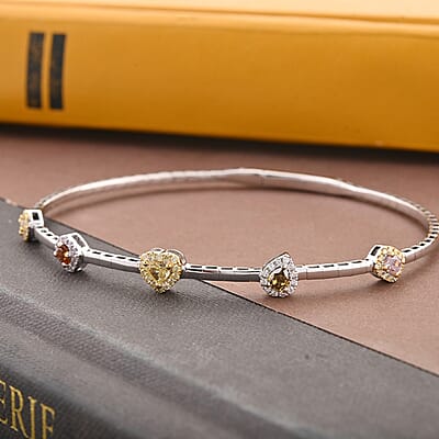 Modani Closeout 14K White Gold Multi Diamond (SI-SI2) Bangle Bracelet (7.50 in) Metal Weight (6.80 g) Including Titanium Spring weight 0.60 g 0.95 ctw