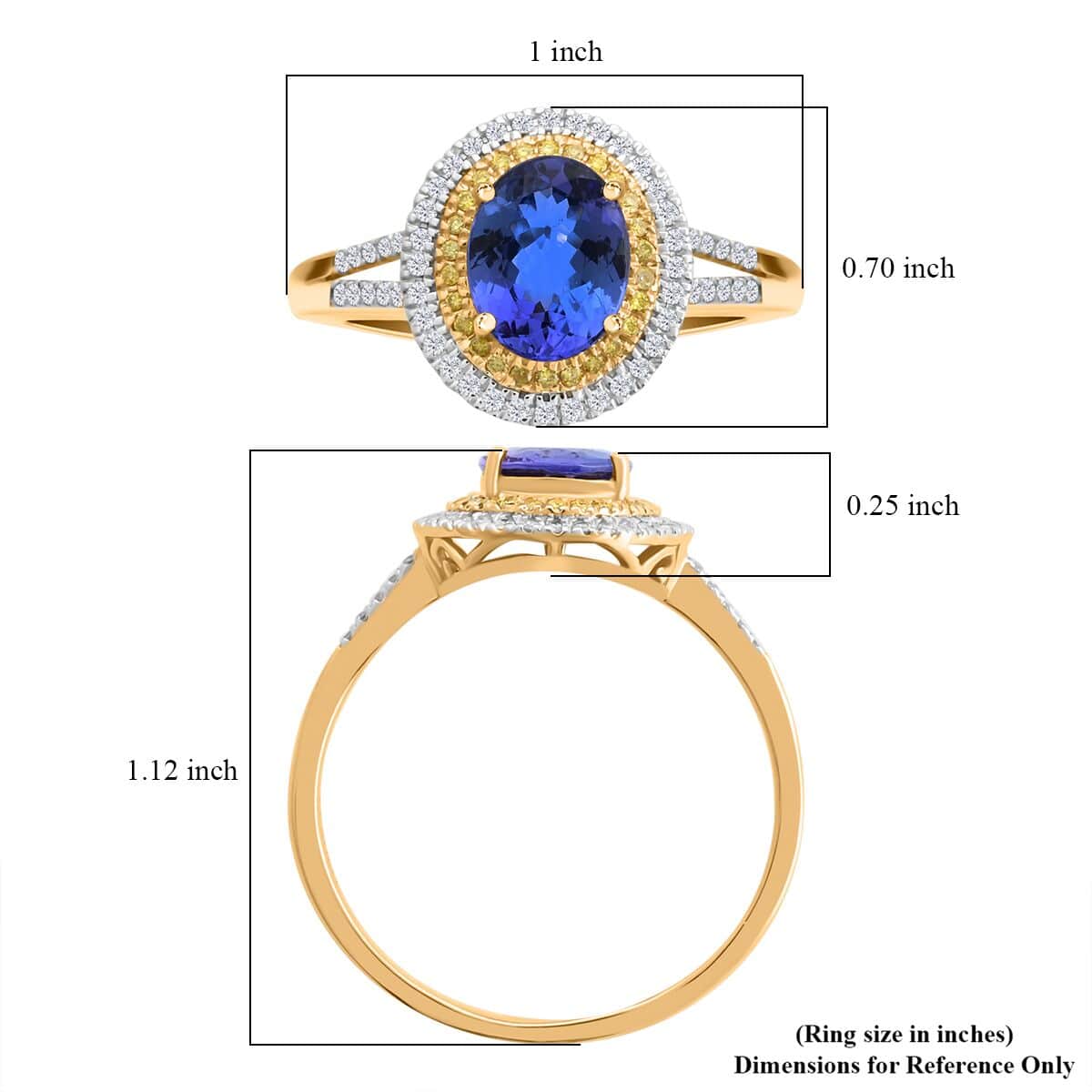 Luxoro 14K Yellow Gold AAA Tanzanite, I2-I3 Natural Yellow and White Diamond Double Halo Ring (Size 12.0) 2.75 ctw image number 5