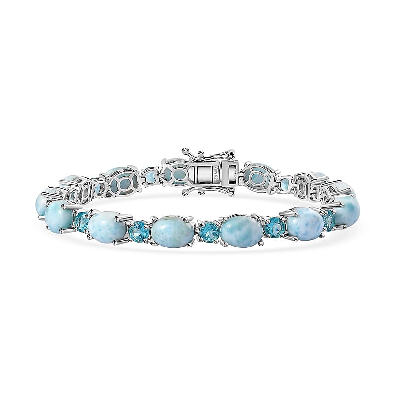 Larimar and Betroka Blue Apatite 21.80 ctw Bracelet in Platinum Over Sterling Silver (6.50 In)