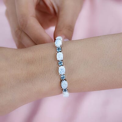 Larimar and Betroka Blue Apatite 21.80 ctw Bracelet in Platinum Over Sterling Silver (6.50 In)