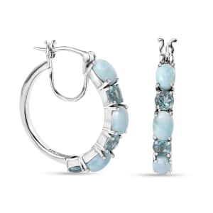 Larimar and Madagascar Paraiba Apatite Hoop Earrings in Platinum Over Sterling Silver 5.00 ctw
