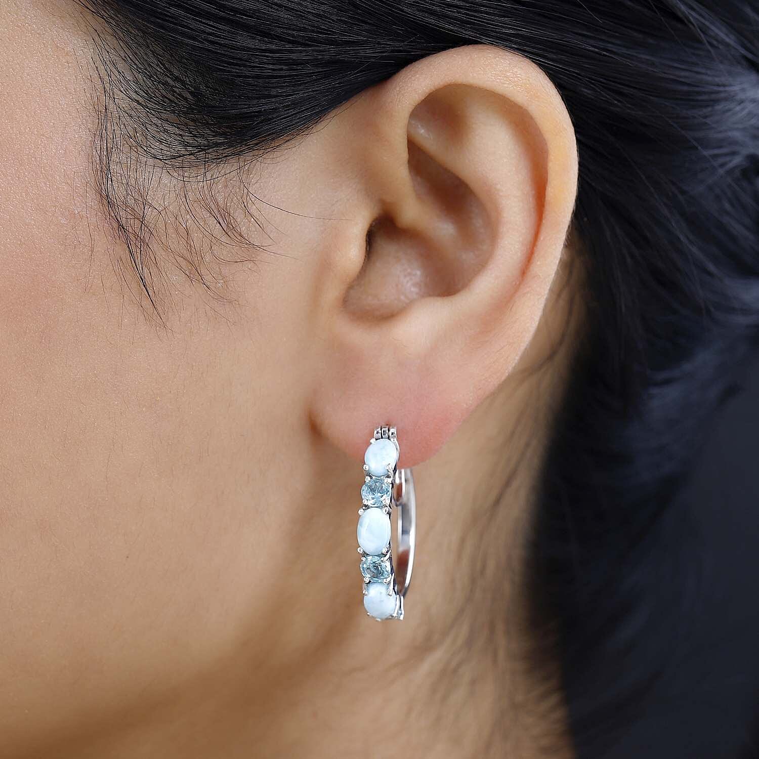 Larimar and Madagascar Paraiba Apatite Hoop Earrings in Platinum Over Sterling Silver 5.00 ctw