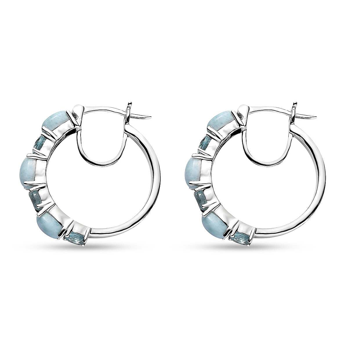 Larimar and Madagascar Paraiba Apatite Hoop Earrings in Platinum Over Sterling Silver 5.00 ctw
