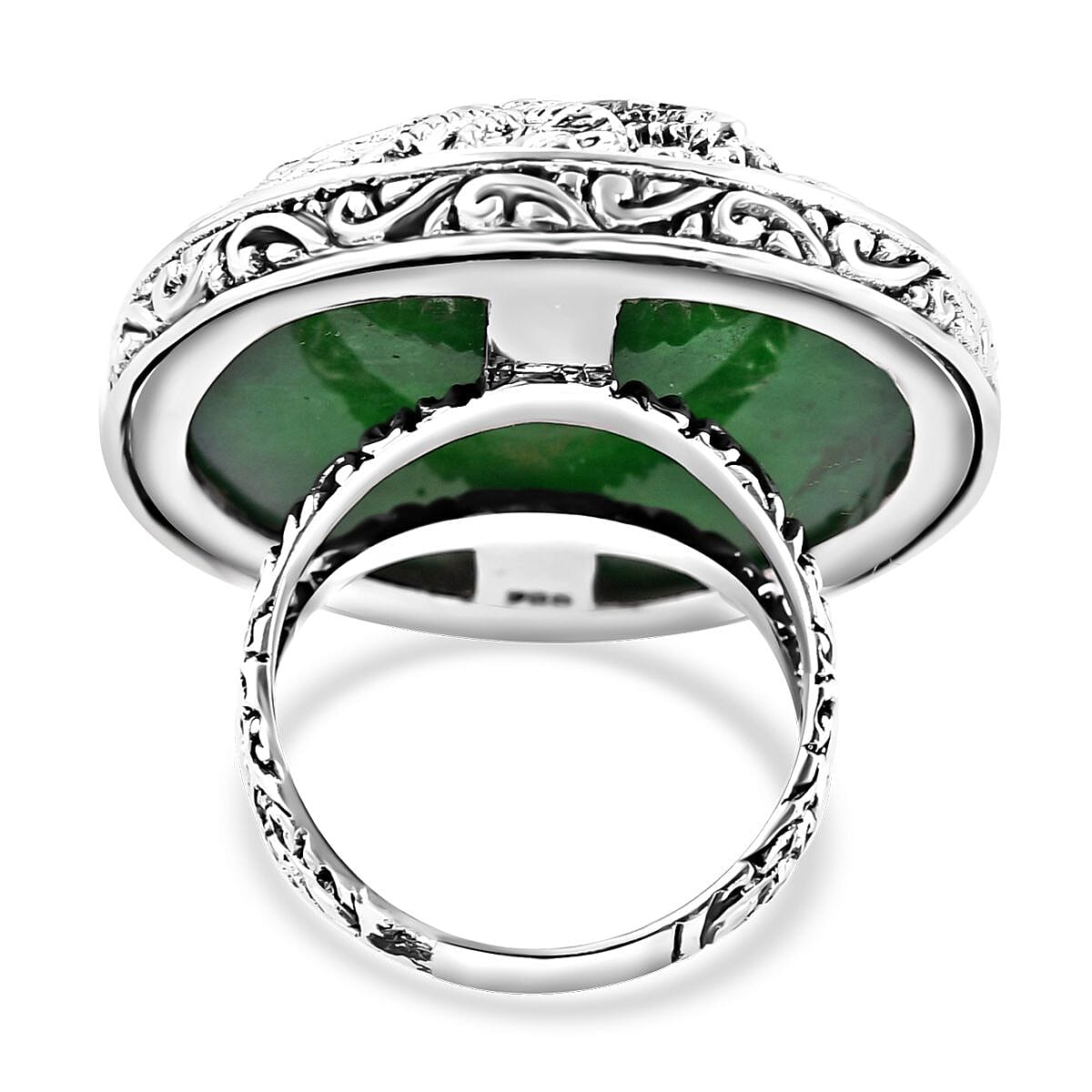 Bali Legacy Green Jade (D) Dragon Ring in Sterling Silver (Size 10.0) 53.35 ctw