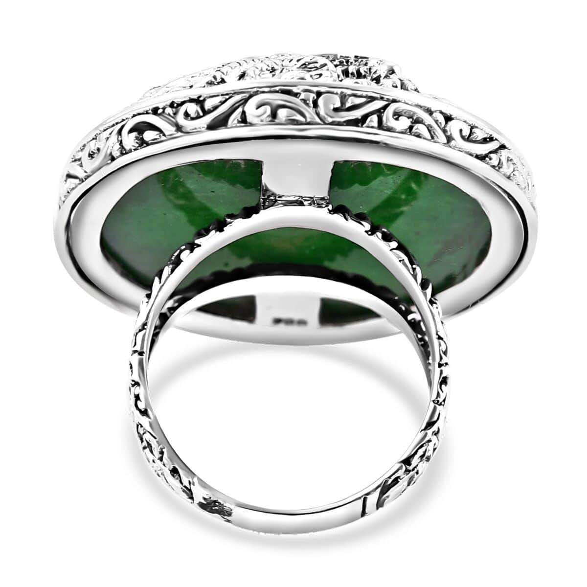 Bali Legacy Green Jade (D) Dragon Ring in Sterling Silver (Size 8.0) 53.35 ctw image number 4
