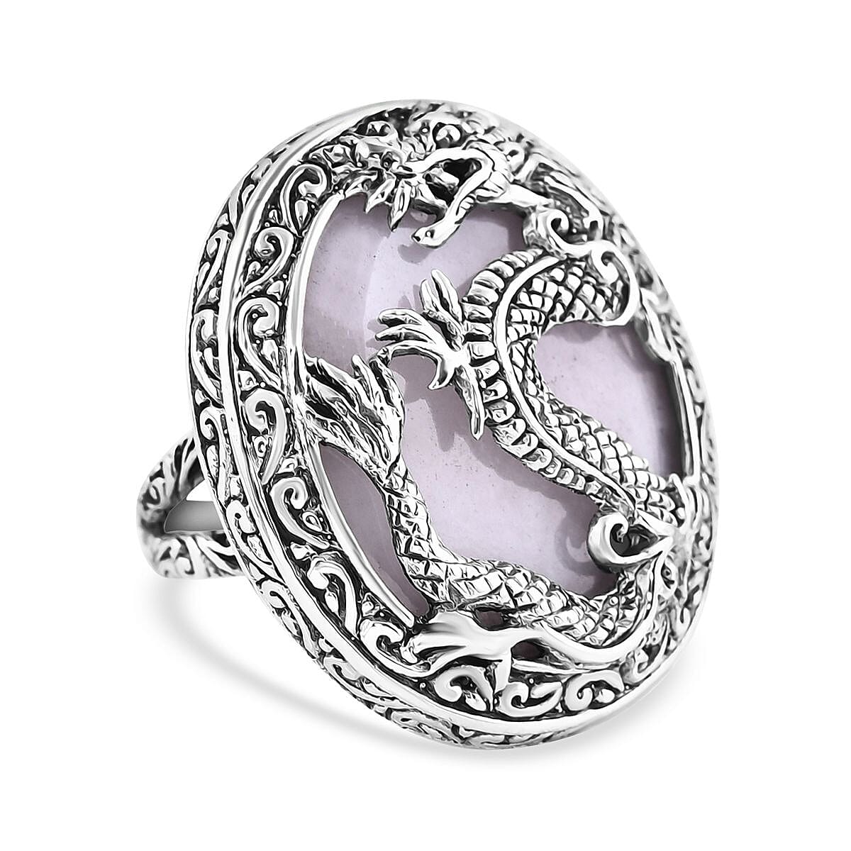 Bali Legacy Natural Jade Dragon Ring in Sterling Silver (Size 9.0) 54.40 ctw image number 0