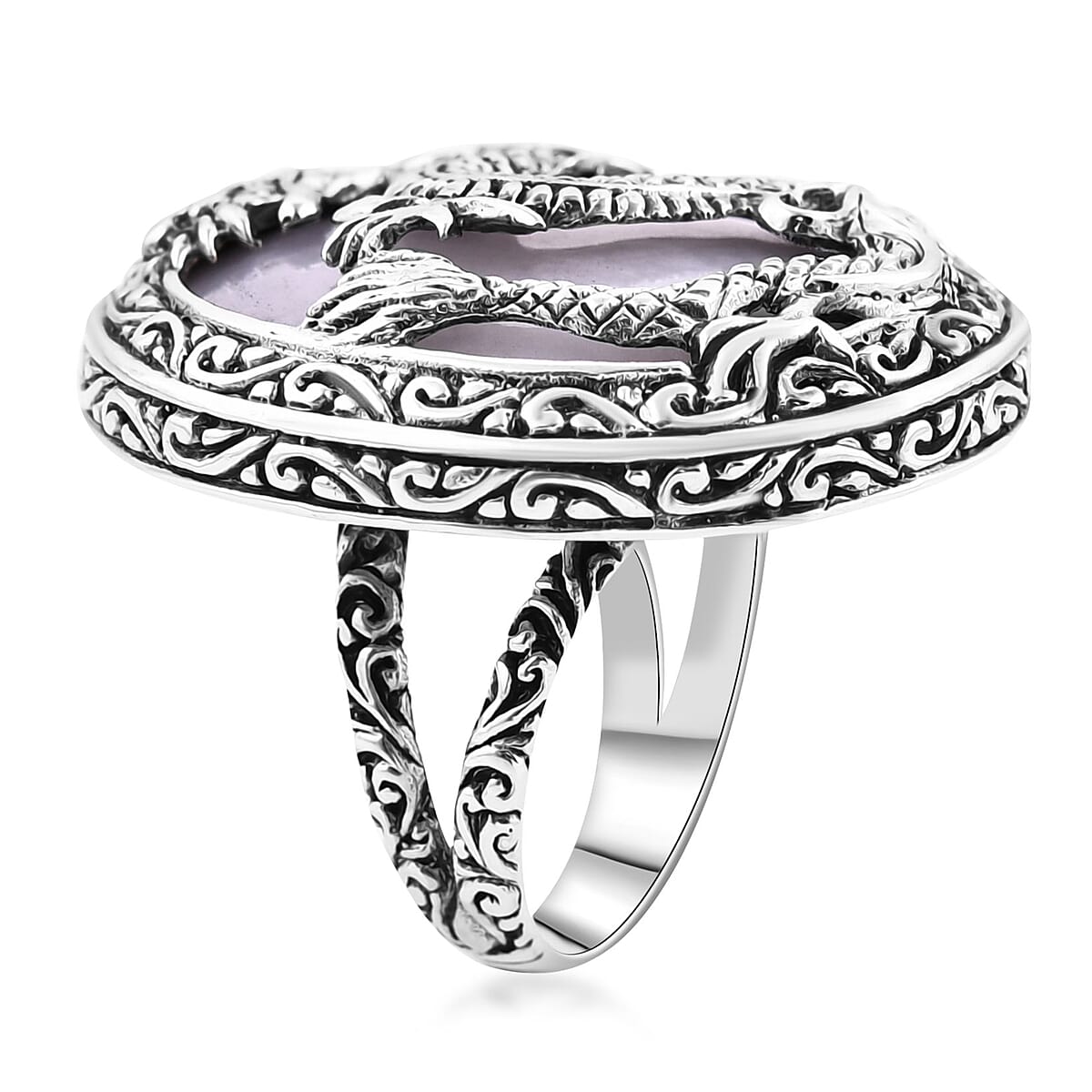 Bali Legacy Natural Jade Dragon Ring in Sterling Silver (Size 9.0) 54.40 ctw image number 3