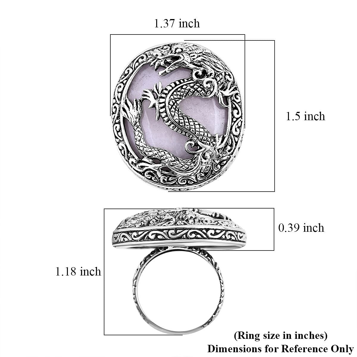 Bali Legacy Natural Jade Dragon Ring in Sterling Silver (Size 9.0) 54.40 ctw image number 5