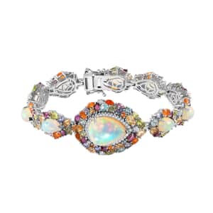 Ethiopian Welo Opal and Multi Gemstone 30.00 ctw Plum Blossom Bracelet in Platinum Over Sterling Silver (7.25 In)