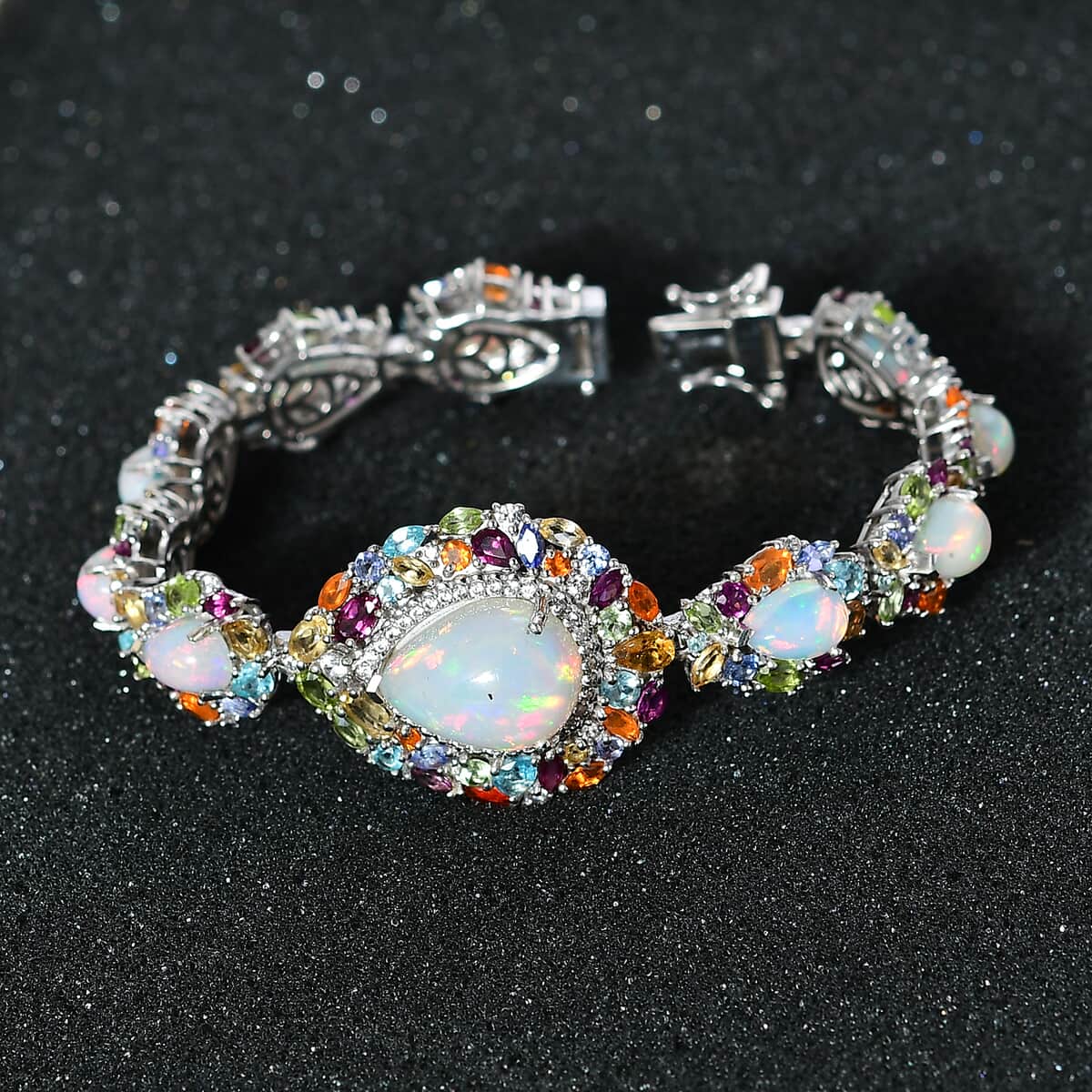 Ethiopian Welo Opal and Multi Gemstone Bracelet in Platinum Over Sterling Silver (7.25 In) 30.00 ctw image number 1