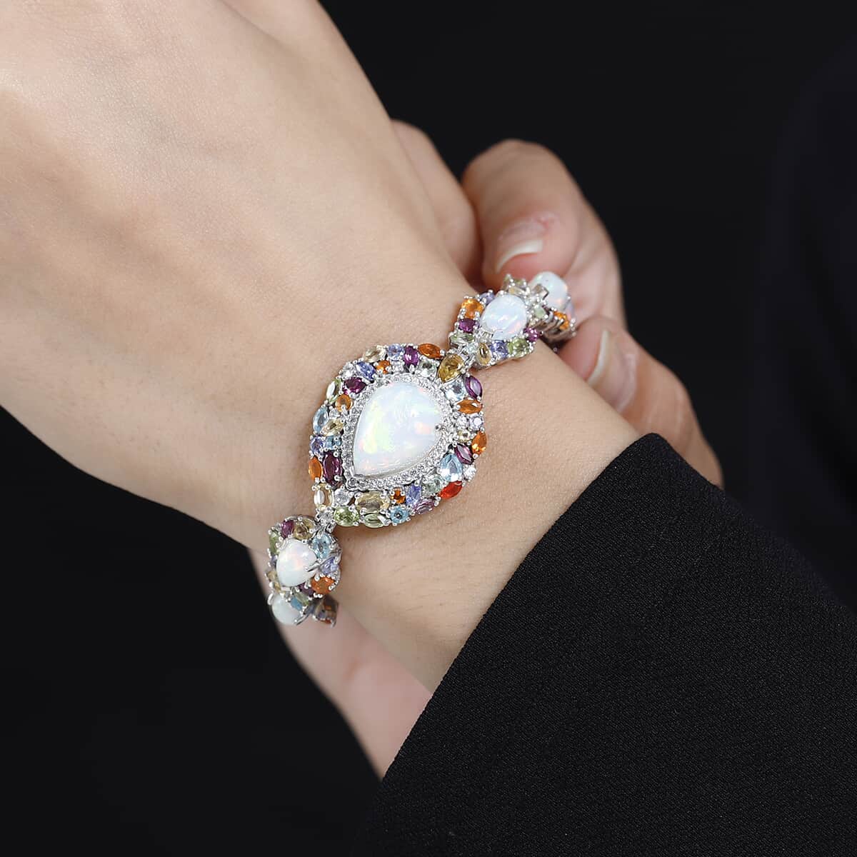 Ethiopian Welo Opal and Multi Gemstone Bracelet in Platinum Over Sterling Silver (7.25 In) 30.00 ctw image number 2