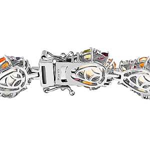 D'Joy Ethiopian Welo Opal and Multi Gemstone 30.00 ctw Plum Blossom Bracelet in Platinum Over Sterling Silver (7.25 In)