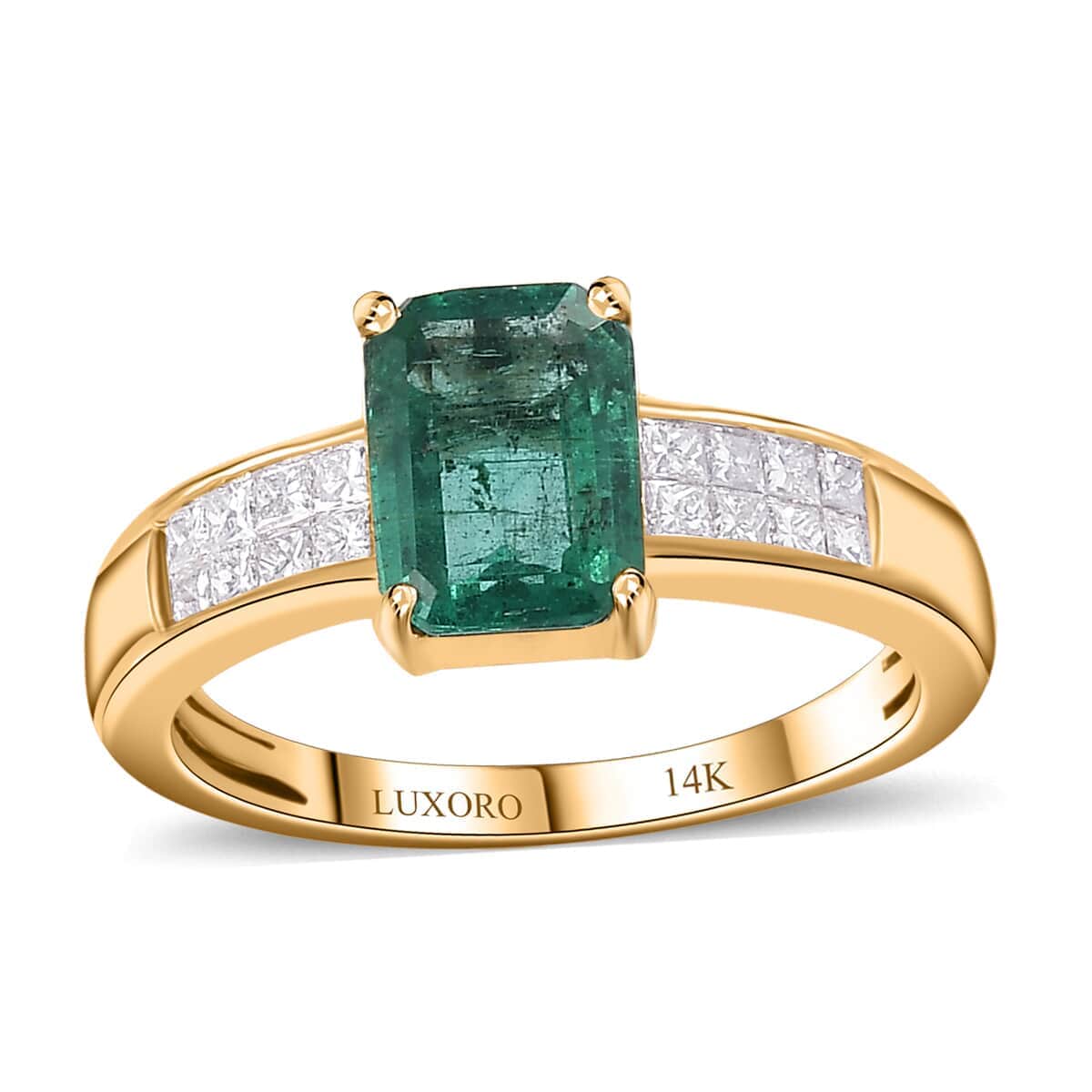 Luxoro 14K Yellow Gold AAAA Kagem Zambian Emerald and G-H SI Diamond Ring (Size 6.0) 1.85 ctw image number 0
