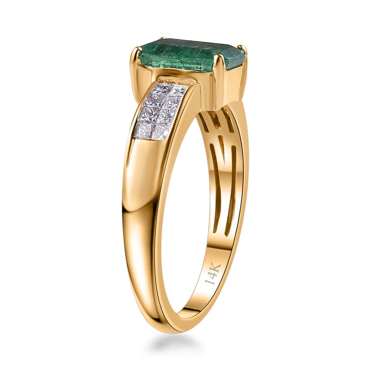 Luxoro 14K Yellow Gold AAAA Kagem Zambian Emerald and G-H SI Diamond Ring (Size 6.0) 1.85  image number 3