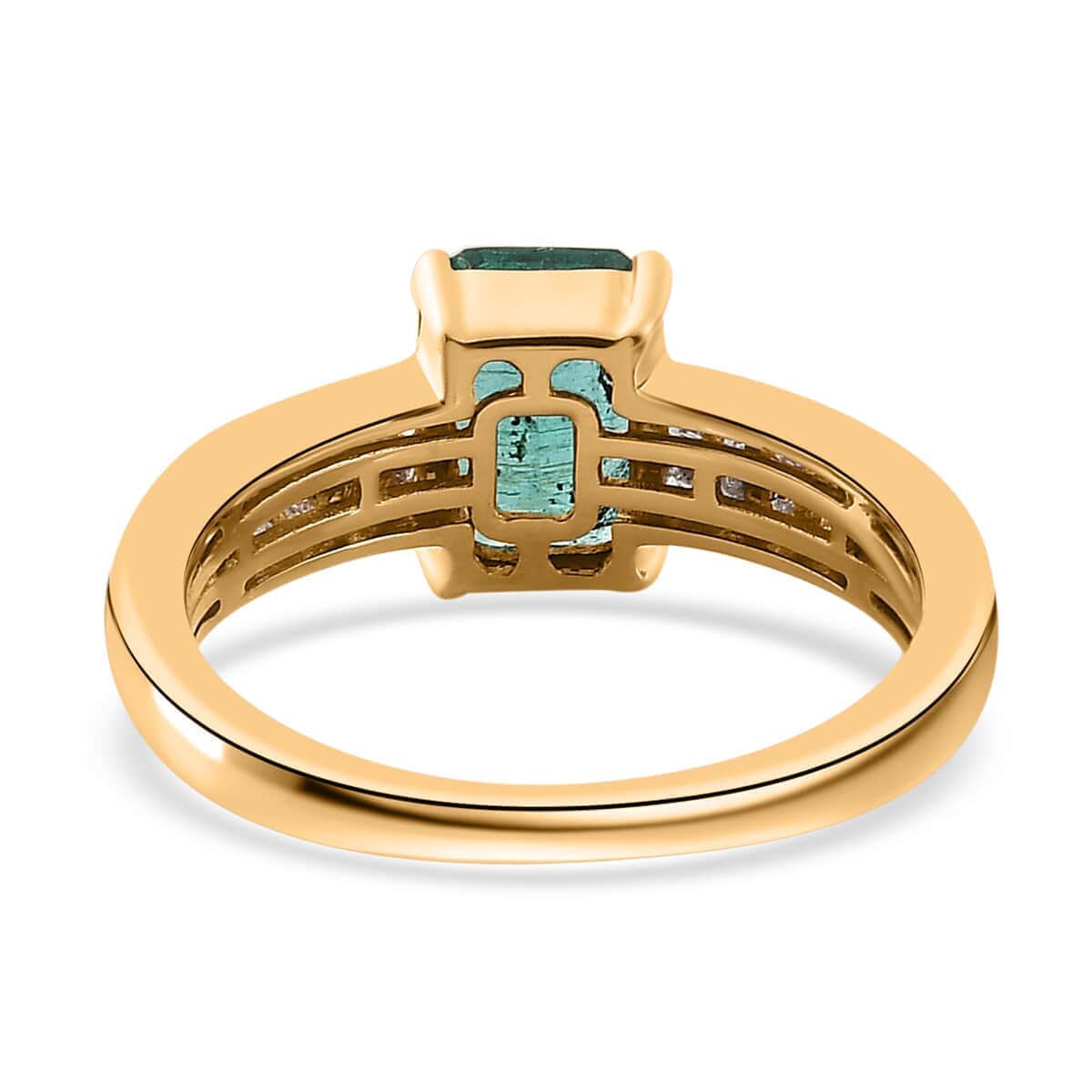 Luxoro 14K Yellow Gold AAAA Kagem Zambian Emerald and G-H SI Diamond Ring (Size 6.0) 1.85 ctw image number 4