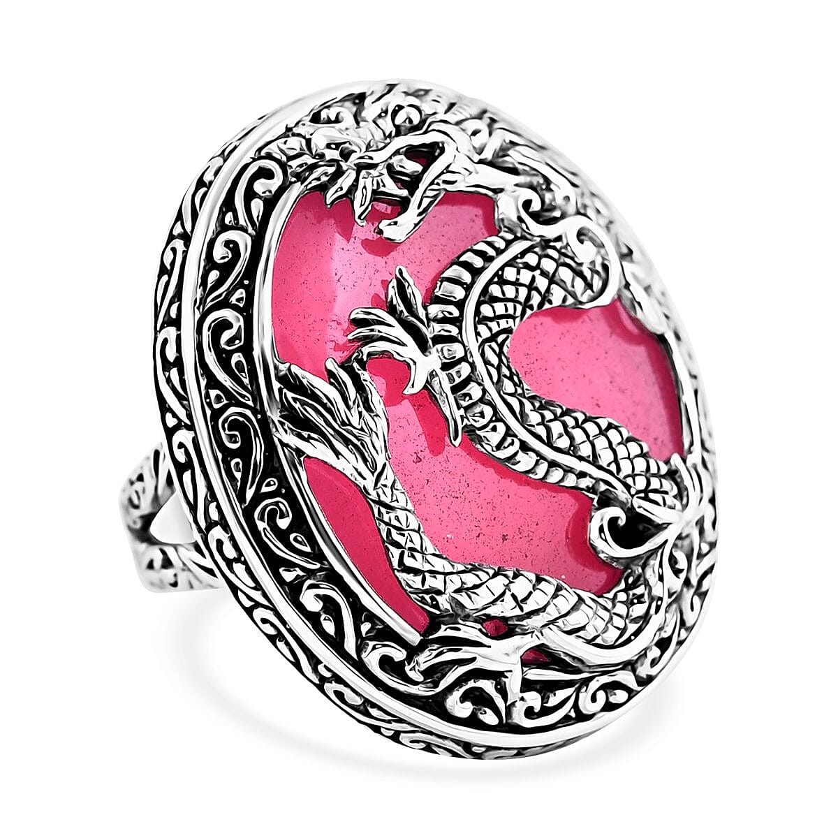 Bali Legacy Pink Jade (D) Dragon Ring in Sterling Silver (Size 10.0) 52.60 ctw image number 0