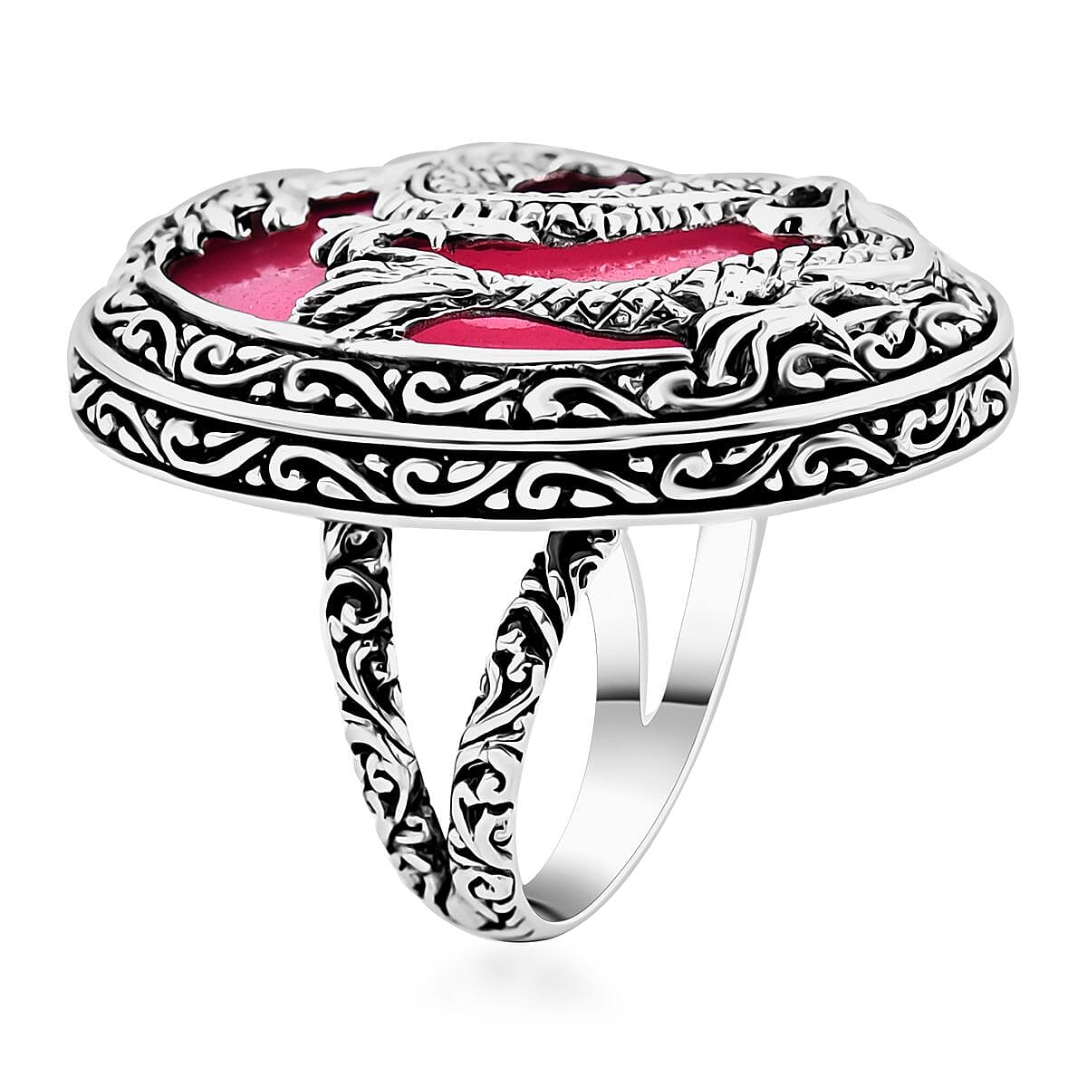 Bali Legacy Pink Jade (D) Dragon Ring in Sterling Silver (Size 10.0) 52.60 ctw image number 3