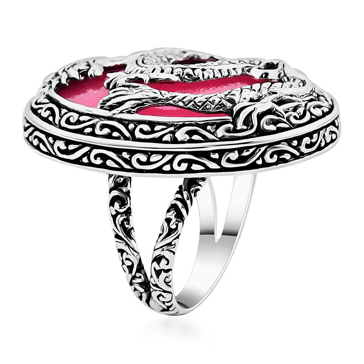 Bali Legacy Pink Jade (D) Dragon Ring in Sterling Silver (Size 8.0) 52.60 ctw image number 3