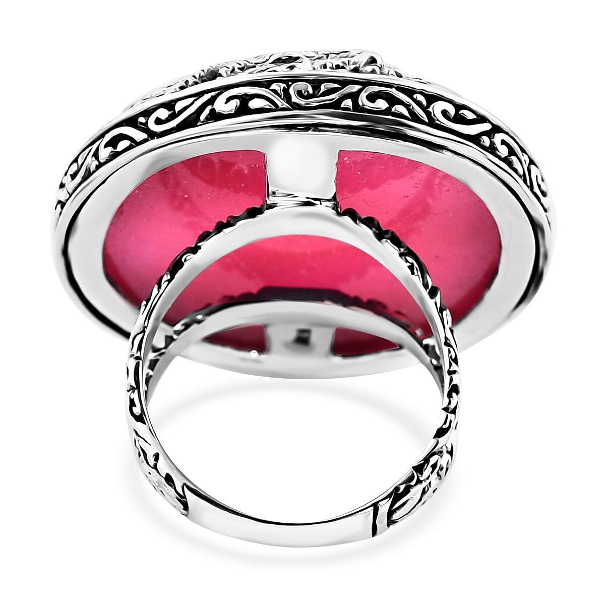 Bali Legacy Pink Jade (D) Dragon Ring in Sterling Silver (Size 8.0) 52.60 ctw image number 4