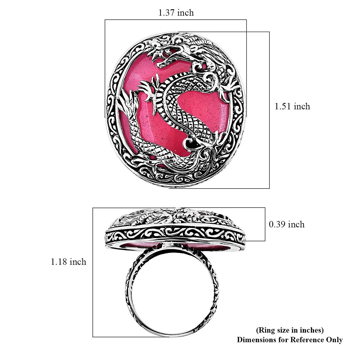 Bali Legacy Pink Jade (D) Dragon Ring in Sterling Silver (Size 8.0) 52.60 ctw image number 5
