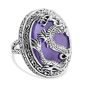 Bali Legacy Purple Jade (D) Dragon Ring in Sterling Silver (Size 8.0) 52.20 ctw