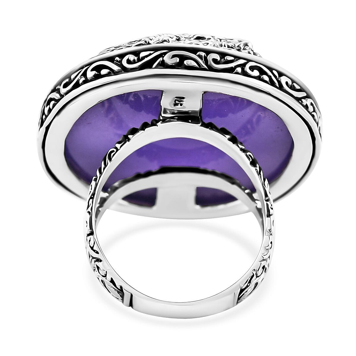 Bali Legacy Purple Jade (D) Dragon Ring in Sterling Silver (Size 8.0) 52.20 ctw image number 4