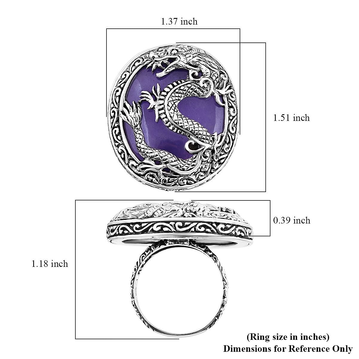 Bali Legacy Purple Jade (D) Dragon Ring in Sterling Silver (Size 8.0) 52.20 ctw image number 5