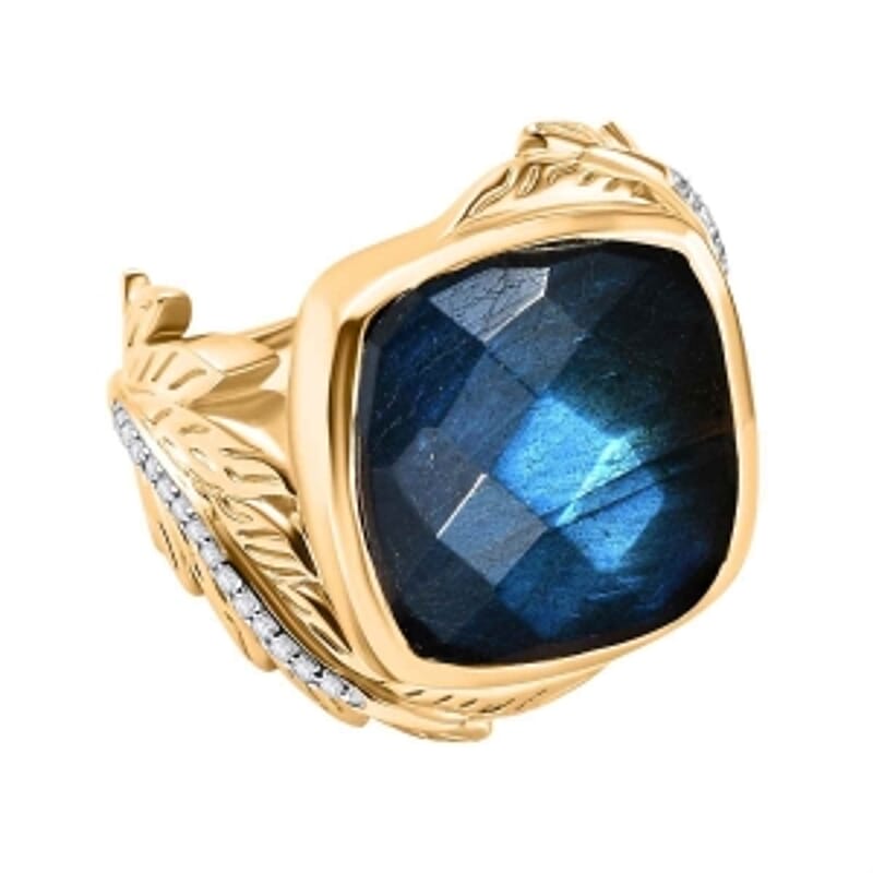 Labradorite, Multi Gemstone 12.55 ctw Ring in 18K Vermeil Yellow Gold Over Sterling Silver (Size 9.0)