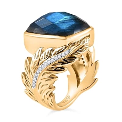 Labradorite, Multi Gemstone 12.55 ctw Ring in 18K Vermeil Yellow Gold Over Sterling Silver (Size 9.0)