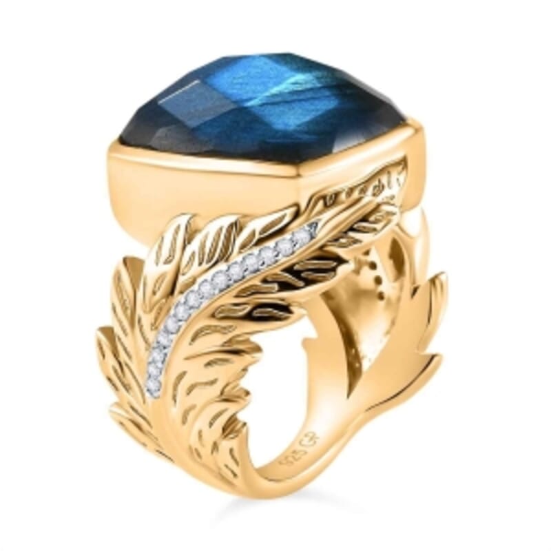 Labradorite, Multi Gemstone 12.55 ctw Ring in 18K Vermeil Yellow Gold Over Sterling Silver (Size 9.0)