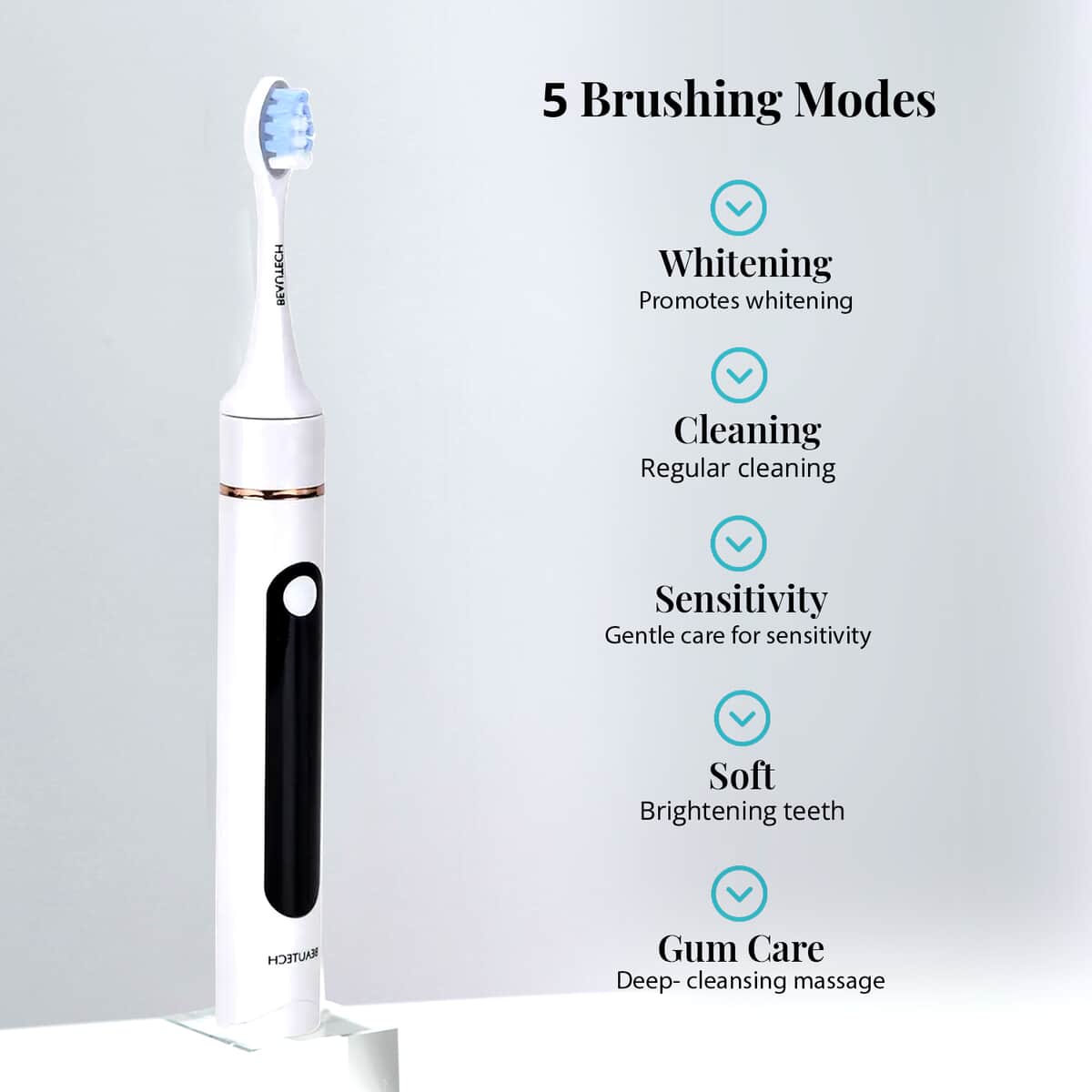 Waterproof LED Rechargeable Toothbrush 4 pcs Head with 5 Modes Including Cleaning, Whitening, Soft, Gum Care, and Sensitivity (1200mAh Li-ion Battery) - White image number 2