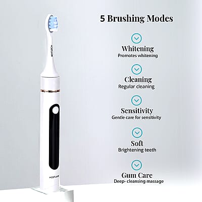 Beautech LED 5 Mode Toothbrush with 4 Replacement Brush Heads and Dual Charging Options- White
