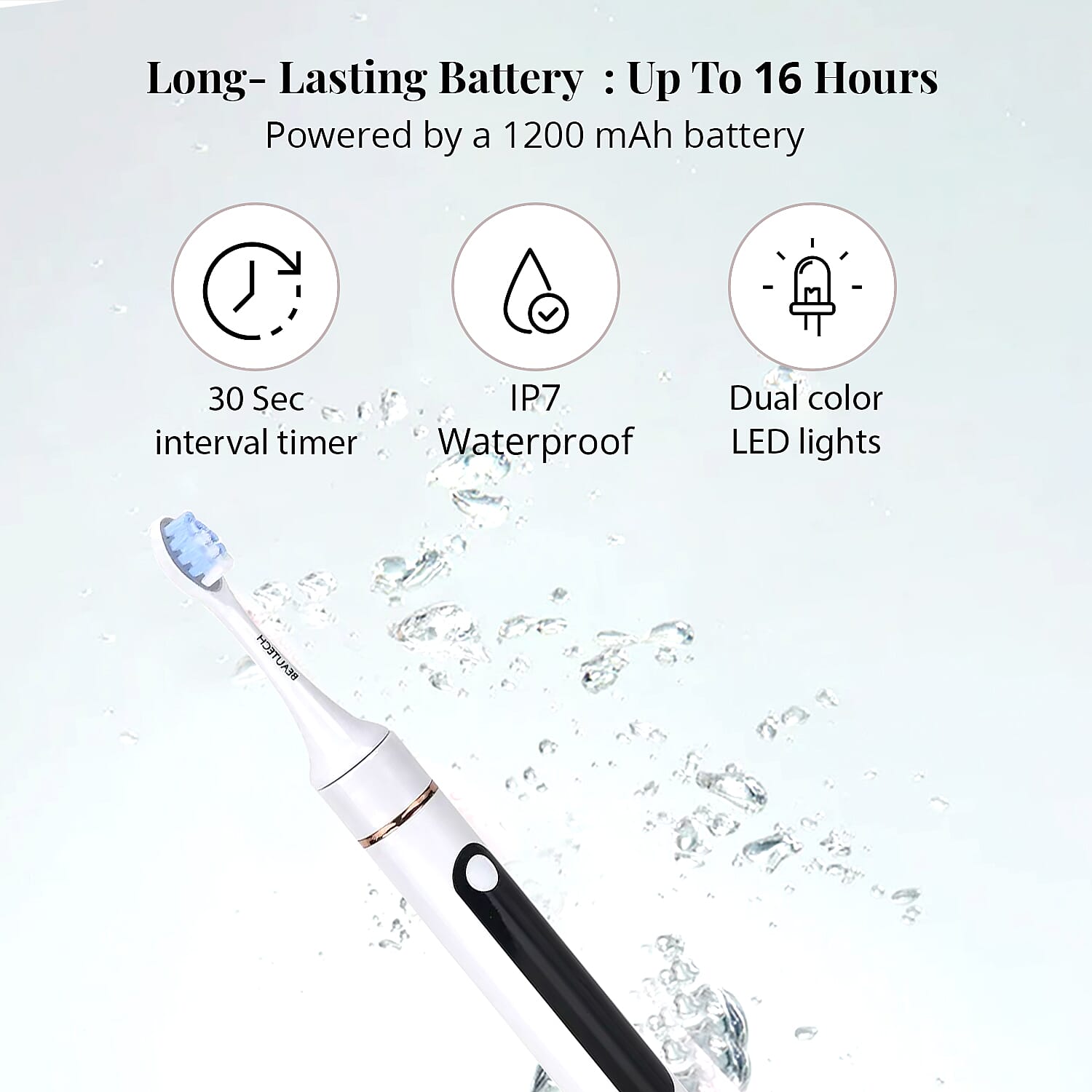 Beautech LED 5 Mode Toothbrush with 4 Replacement Brush Heads and Dual Charging Options- White