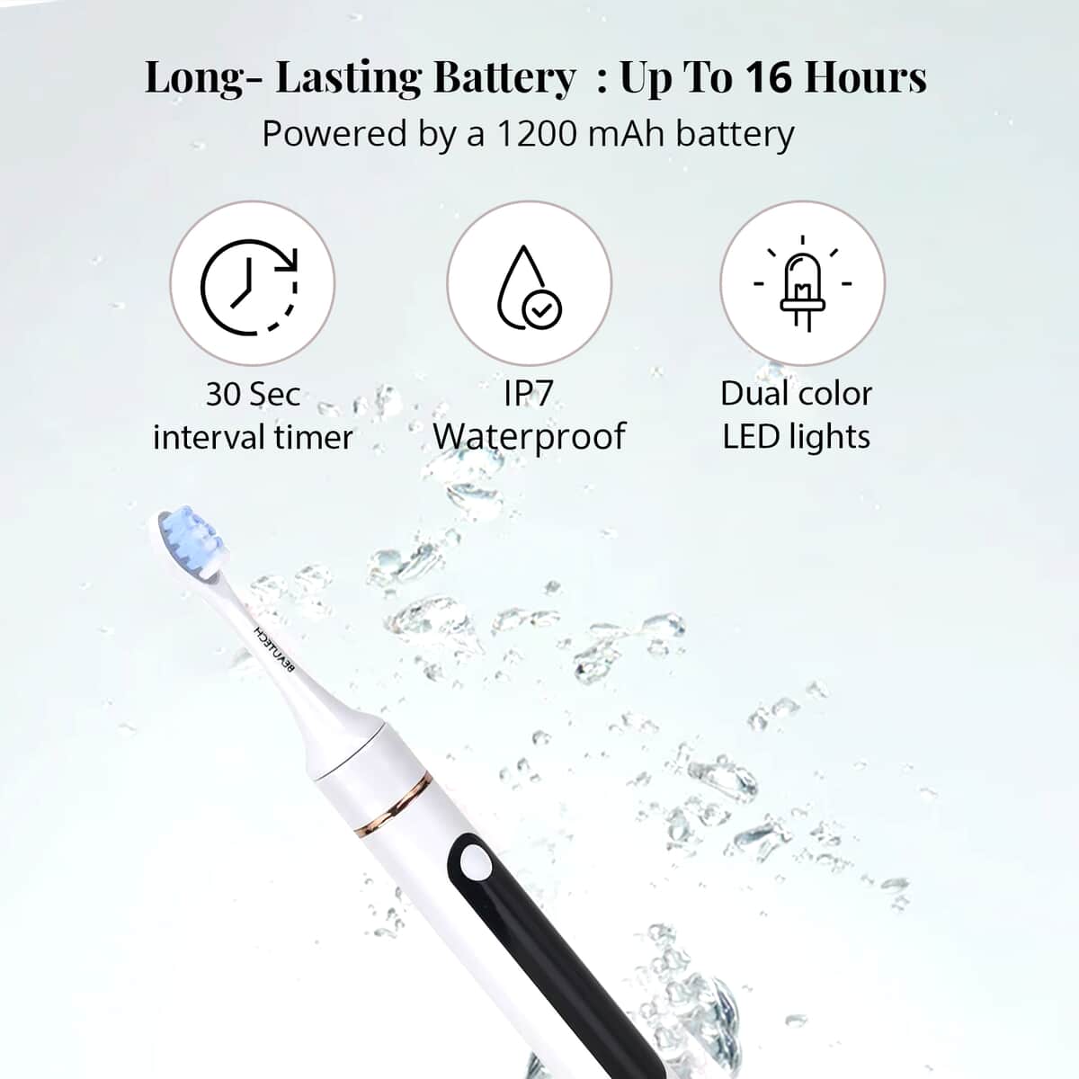 Waterproof LED Rechargeable Toothbrush 4 pcs Head with 5 Modes Including Cleaning, Whitening, Soft, Gum Care, and Sensitivity (1200mAh Li-ion Battery) - White image number 3