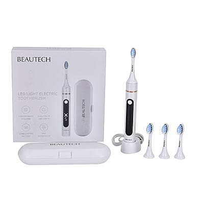 Beautech LED 5 Mode Toothbrush with 4 Replacement Brush Heads and Dual Charging Options- White