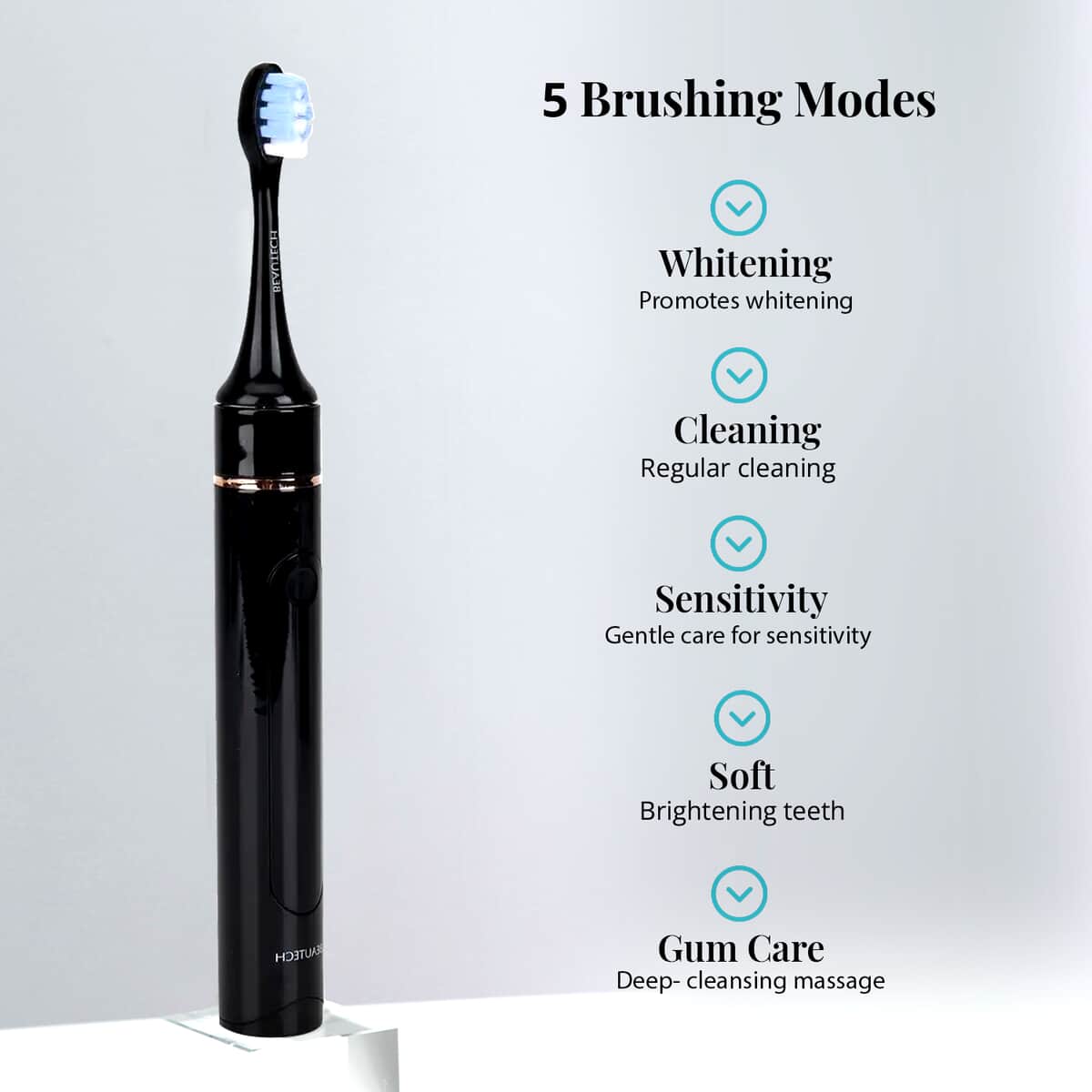 Beautech LED 5 Mode Toothbrush with 4 Replacement Brush Heads and Dual Charging Options- Black image number 2