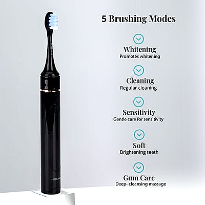 Beautech LED 5 Mode Toothbrush with 4 Replacement Brush Heads and Dual Charging Options- Black