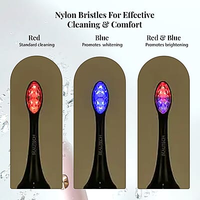 Beautech LED 5 Mode Toothbrush with 4 Replacement Brush Heads and Dual Charging Options- Black