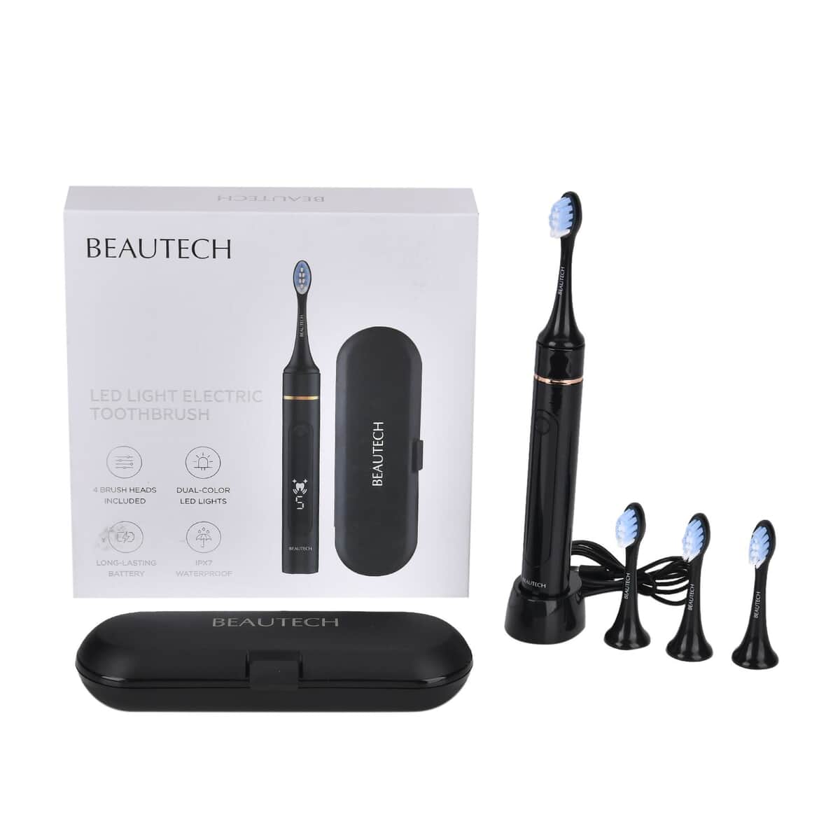 Beautech LED 5 Mode Toothbrush with 4 Replacement Brush Heads and Dual Charging Options- Black image number 9