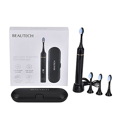 Beautech LED 5 Mode Toothbrush with 4 Replacement Brush Heads and Dual Charging Options- Black